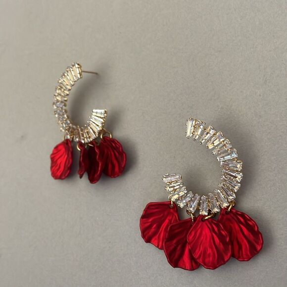 Silver and Red Chandelier Earrings A1206 - Picture 5 of 5